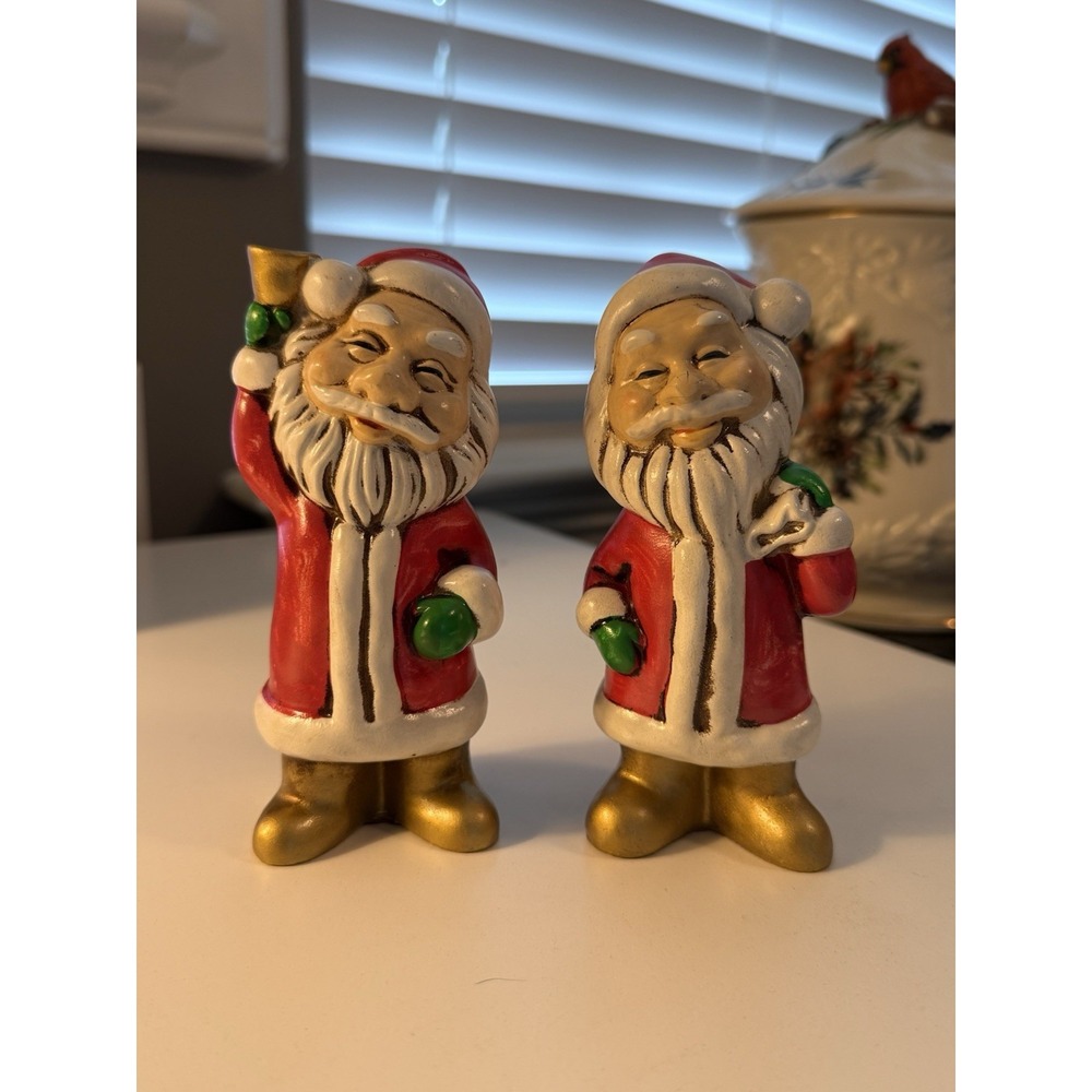 Vintage Santa Claus  Figurines Japan Chalkware 5" Pair Retro Christmas